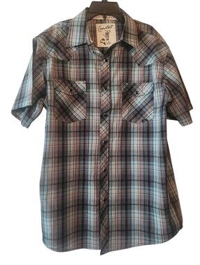 Coastal 🤠 Black Plaid Western Short Sleeve Shirt Men's Large EUC $27